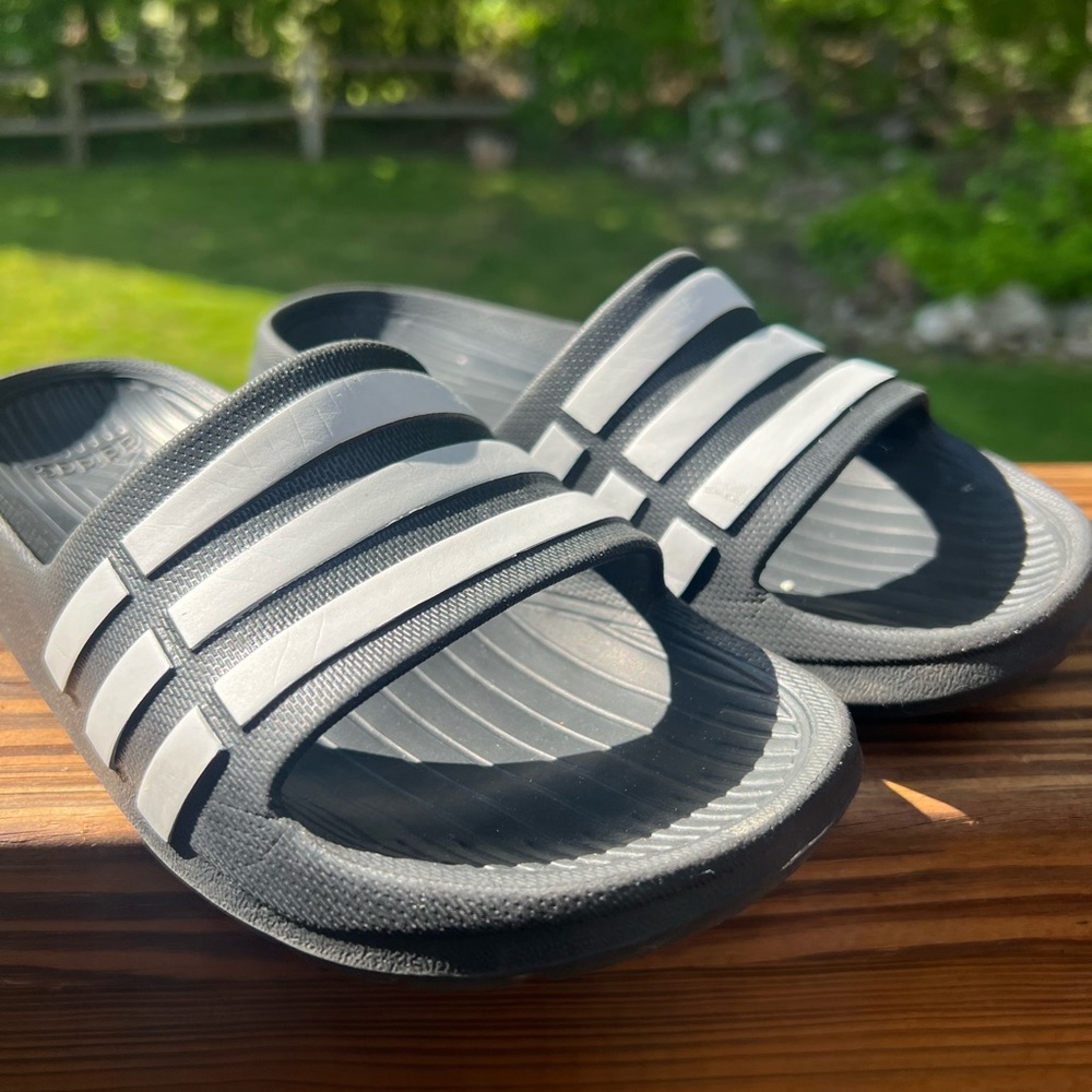 Adidas Striped Black and White Slides